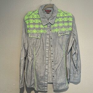 Rock & Roll Cowgirl Embroidered Denim Chambray XXL